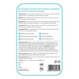The back of the Melts® into Calm & Relaxation packaging, containing more information about the product. The list includes the ingredients like Saffron, Chamomile and Magnesium, and benefits like balancing cortisol levels and uplifting mood.
