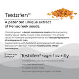 Image promoting Testofen® for increased testosterone and muscle gain, highlighting its fenugreek seed origin and clinically proven effect on muscle mass and sexual health.