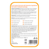 The back of the Melts® into Natural Vitamin D3 packaging, containing more information about the product. The list includes ingredients like Beetroot and Bilberry, and benefits like preventing digital eye strain and eye muscle fatigue.